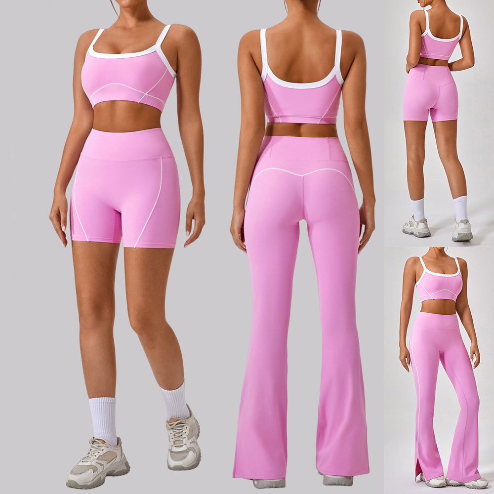 Women's Spaghetti Strap Yoga & Fitness 2-Piece Set – Contrast Color, 100% Nylon, Sizes S–XL
