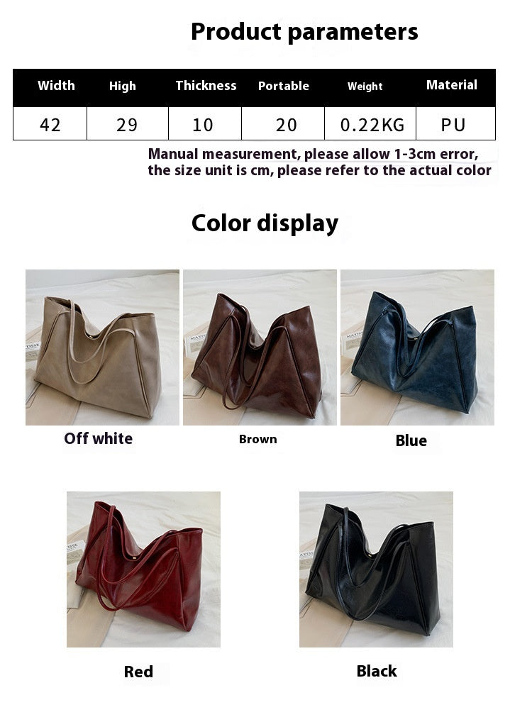 Women's Vintage PU Leather Tote Shoulder Bag – Large Capacity, 5 Colors