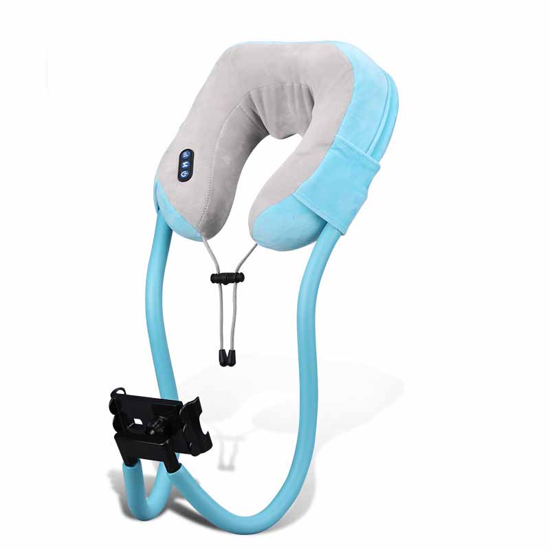 U-Shaped Neck Massage Pillow with Lazy Phone Holder – Rechargeable, 3-Speed Vibration